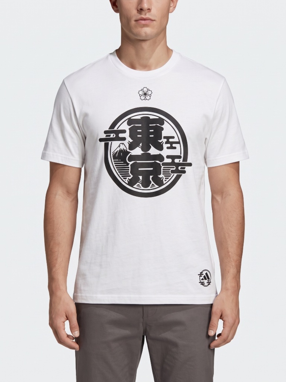 Adidas Mens XS White Tokyo Kanji Mt Fuji Graphic T-Shirt Loose Fit JM7377
